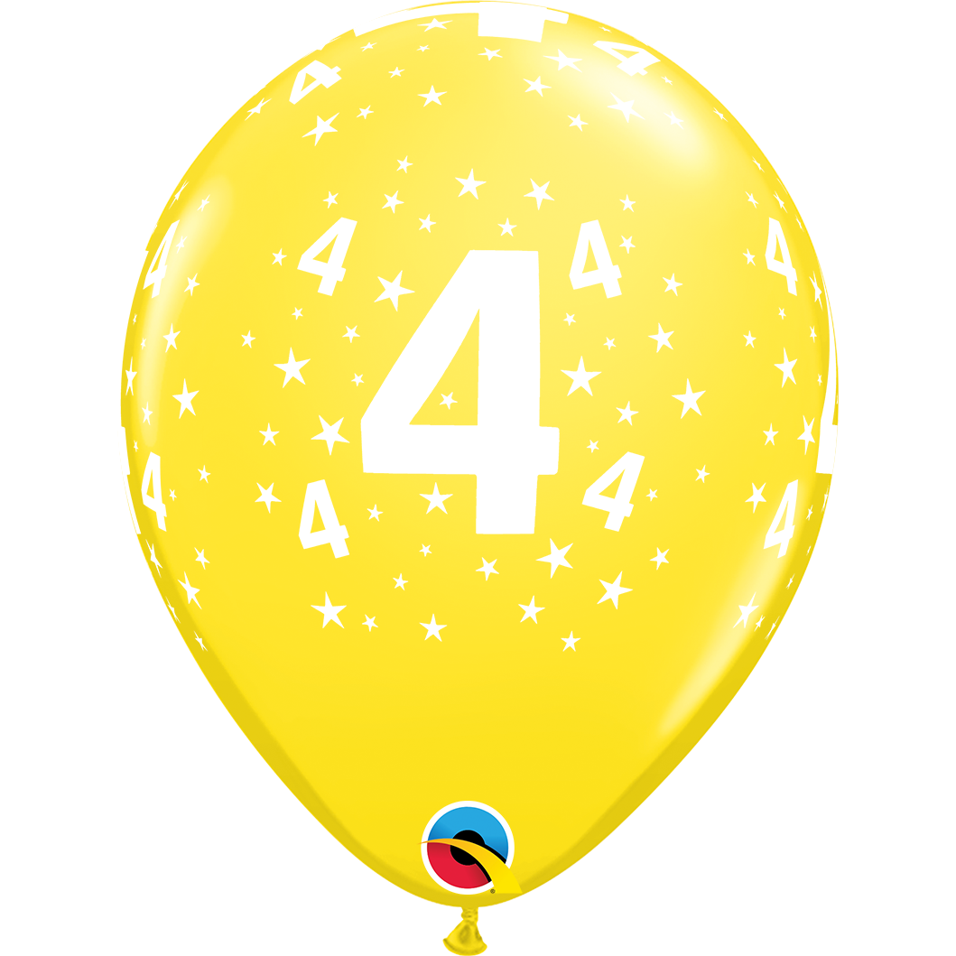Balionas su skaičiumi ''4'' geltonas (28cm)