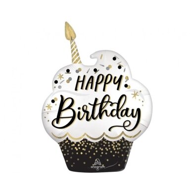 Folinis balionas juodas keksiukas ''Happy Birthday''