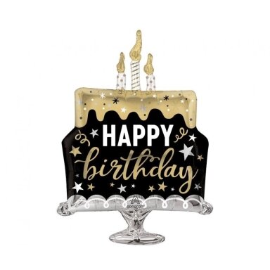 Folinis balionas juodas tortas ''Happy Birthday''