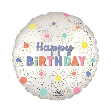 Folinis balionas su ramunėlėm ''Happy birthday''