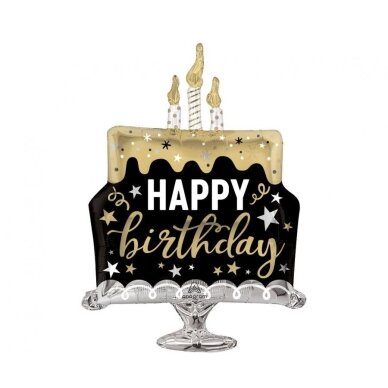 Folinis balionas juodas tortas ''Happy Birthday'' Folinis balionas juodas tortas ''Happy Birthday''