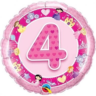 Folinis balionas su skaičiumi ''4'' rožinis
