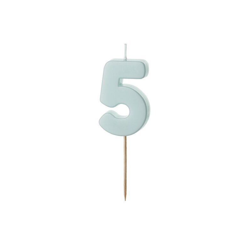 Pastelinė žydra torto žvakutė ''5''