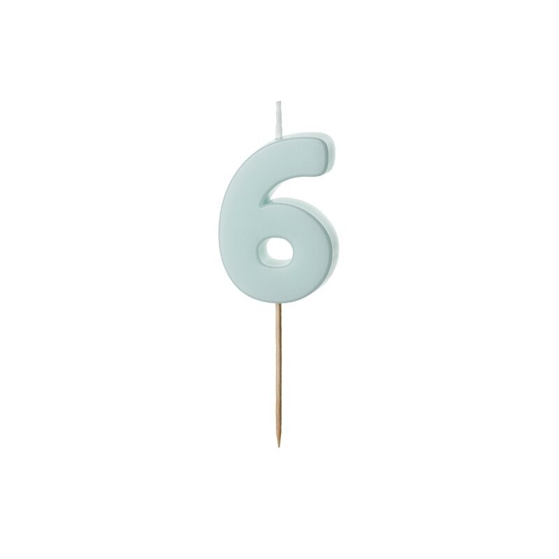 Pastelinė žydra torto žvakutė ''6''