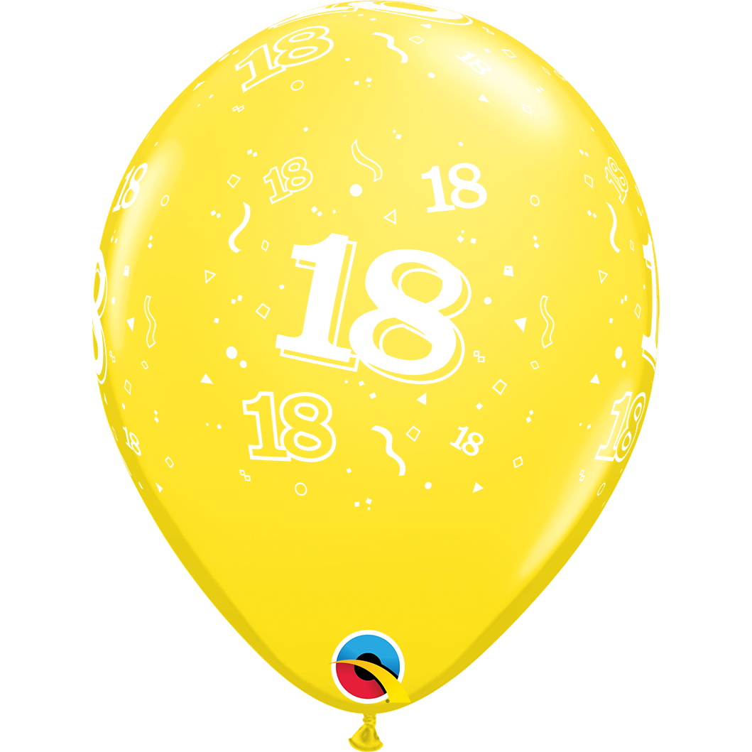 Balionas su skaičiumi ''18'' geltonas (28cm)