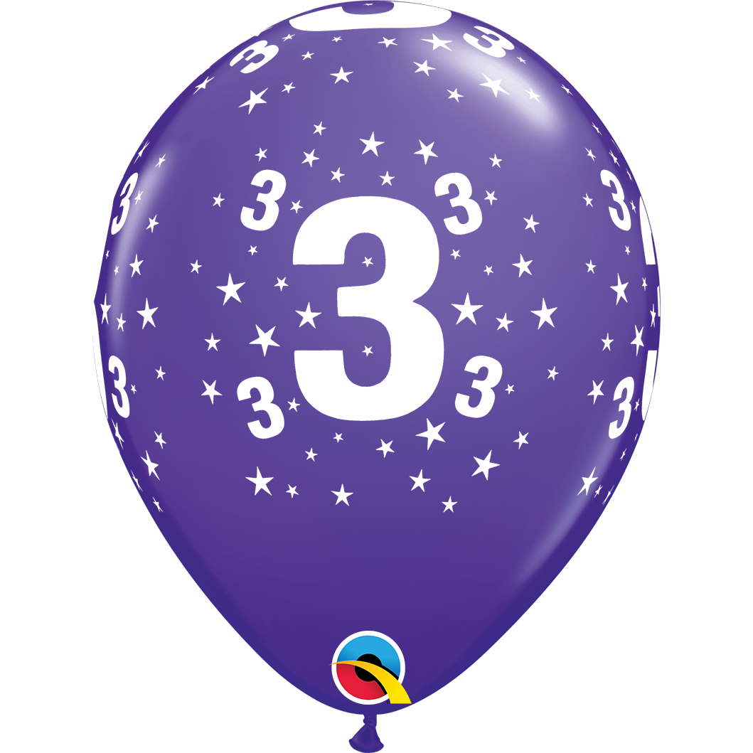 Balionas su skaičiumi ''3'' violetinis (28cm)