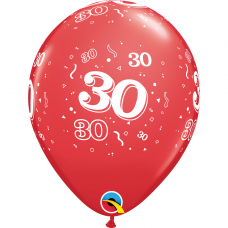 Balionas su skaičiumi ''30'' raudonas (28cm)