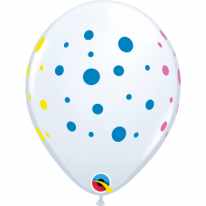 Baltas balionas su spalvotais taškeliais (28cm)