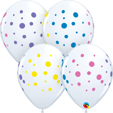 Baltas balionas su spalvotais taškeliais (28cm) 1