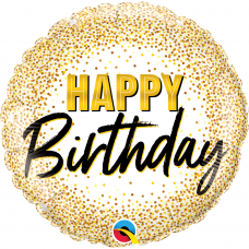 Folinis balionas ''Happy Birthday - auksiniai blizgantys taškeliai''