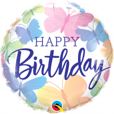 Folinis balionas ''Happy Birthday - pasteliniai drugeliai''