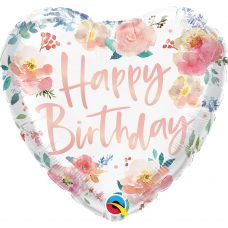 Folinis balionas ''Happy Birthday širdelė su gėlytėm''