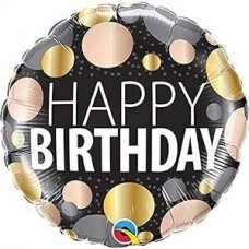 Folinis balionas ''Happy Birthday su taškeliais juodas''