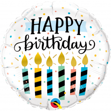 Folinis balionas ''Happy Birthday su torto žvakutėm''