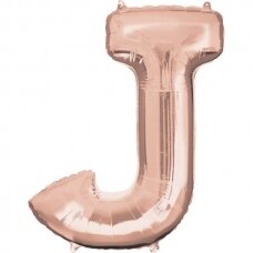 Folinis balionas raidė ''J'' rožinio aukso spalvos