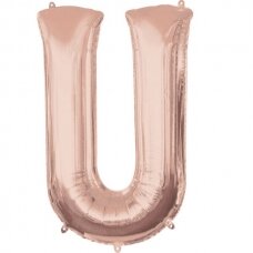 Folinis balionas raidė ''U'' rožinio aukso spalvos