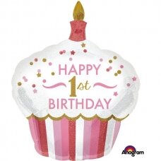 Folinis balionas ''Rožinis keksiukas - pirmasis gimtadienis''