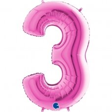 Folinis balionas skaičius ''3'' fuksijos spalvos