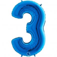 Folinis balionas skaičius ''3'' mėlynos spalvos