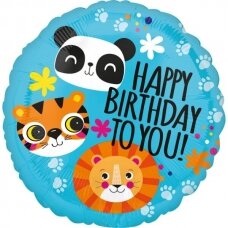 Folinis balionas su gimtadieniu ''Liūtas, tigras, panda''