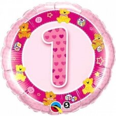 Folinis balionas su skaičiumi ''1'' rožinis