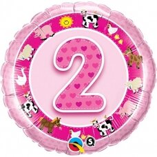 Folinis balionas su skaičiumi ''2'' rožinis