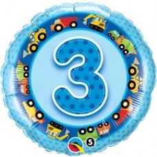 Folinis balionas su skaičiumi ''3'' mėlynas