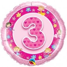 Folinis balionas su skaičiumi ''3'' rožinis