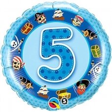 Folinis balionas su skaičiumi ''5'' mėlynas