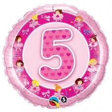 Folinis balionas su skaičiumi ''5'' rožinis