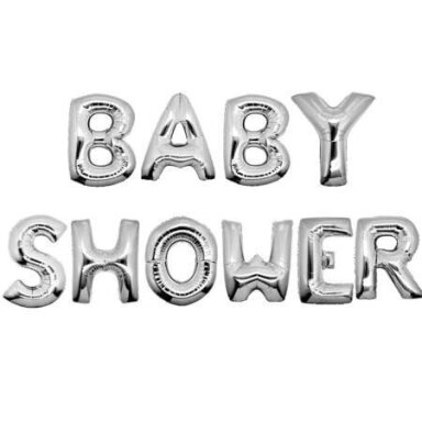 Folinės raidelės ''BABY SHOWER'' sidabrinės