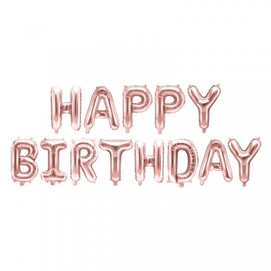 Folinės raidelės ''HAPPY BIRTHDAY'' rožinio aukso