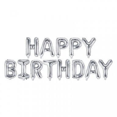 Folinės raidelės ''HAPPY BIRTHDAY'' sidabrinės