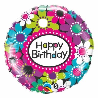 Folinis balionas ''Happy Birthday - gėlės''