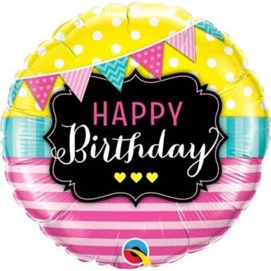 Folinis balionas ''Happy Birthday - vėliavėlės''