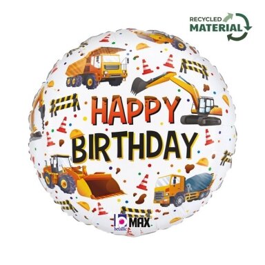 Folinis balionas ''Statybinis transportas, Happy Birthday''