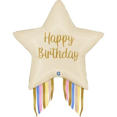 Folinis balionas žvaigždė su kutais ''Happy Birthday''