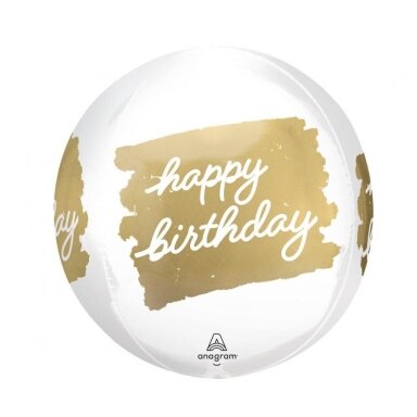 Folinis baltas orbz balionas ''Happy Birthday''