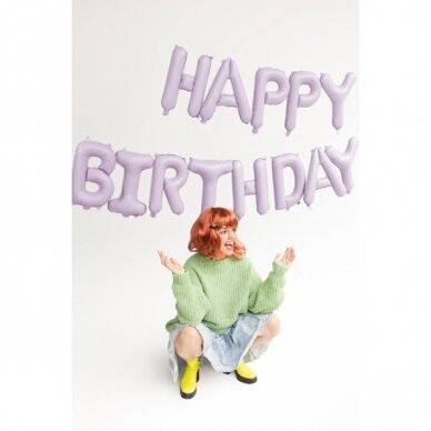 Folinės raidelės ''HAPPY BIRTHDAY'' alyvinės 1 Folinės raidelės ''HAPPY BIRTHDAY'' alyvinės 1