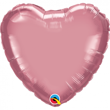 Folinis balionas chrominė širdelė, rožinė
