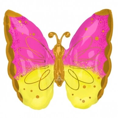 Folinis balionas ''Drugelis geltonos ir rožinės spalvos''