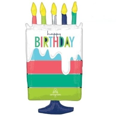 Folinis balionas ''Dryžuotas tortas, Happy Birthday'' Folinis balionas ''Dryžuotas tortas, Happy Birthday''