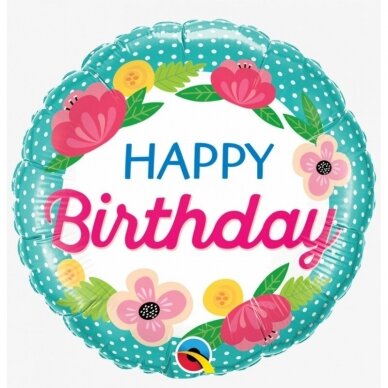 Folinis balionas ''Happy Birthday - gėlytės''