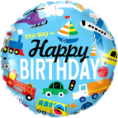 Folinis balionas ''Happy Birthday - transportas''