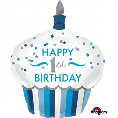 Folinis balionas ''Mėlynas keksiukas - pirmasis gimtadienis