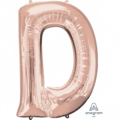Folinis balionas raidė ''D'' rožinio aukso spalvos