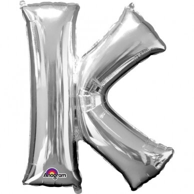 Folinis balionas raidė ''K'' sidabrinės spalvos