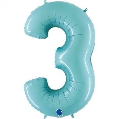 Folinis balionas skaičius ''3'' pastelinė žydra