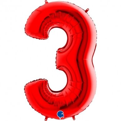 Folinis balionas skaičius ''3'' raudonos spalvos