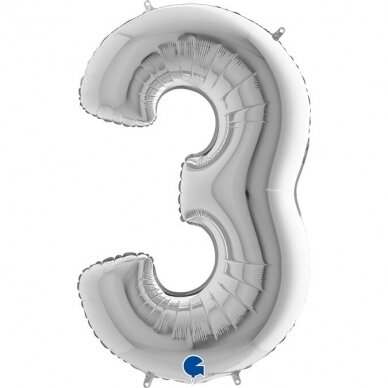 Folinis balionas skaičius ''3'' sidabro spalvos